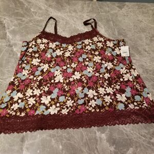 Cato plus size floral cami with lace trim nwt